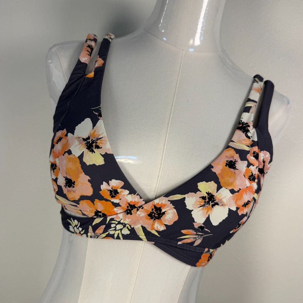 O'Neill Bikini Top Women M Floral Triangle Bralette Swim Navy Orange